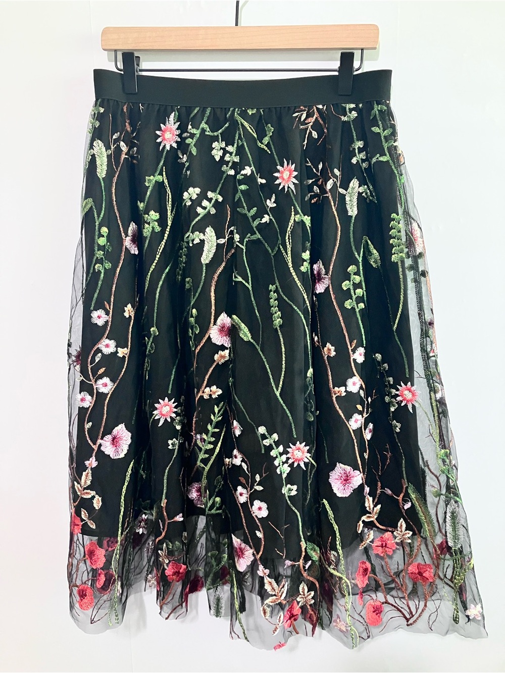 Black and Floral Midi Skirt Size Large